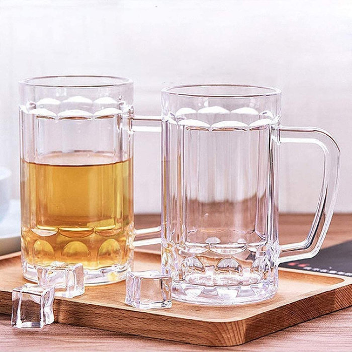ZWISSLIV Plastic Beer Mugs With Handles, Transparent Beer Mug With